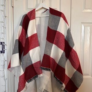 NWT Banana Republic Red/White/Black Plaid Wrap Poncho Scarf